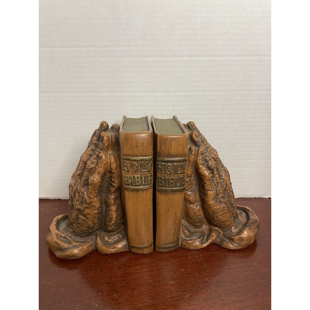 Vintage Holy Bible Praying Hands Bookends Universal Statuary Corp. Chicago 1962